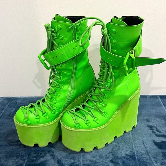 Dolls Kill X Club Exx Neon Green Platform Boots - Picture 2 of 7